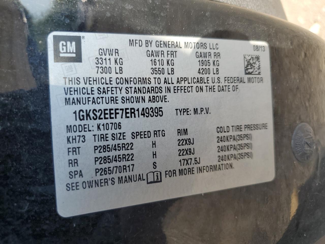 1GKS2EEF7ER149395 2014 GMC Yukon Denali