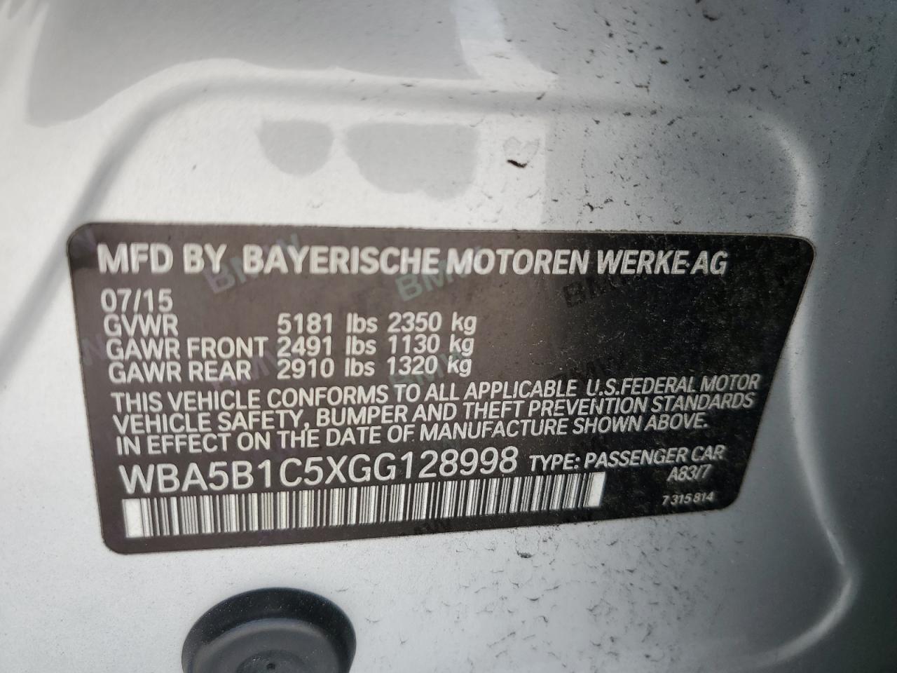 WBA5B1C5XGG128998 2016 BMW 535 I