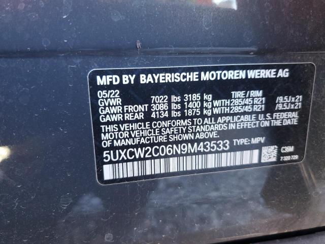 2022 BMW X7 xDrive40I VIN: 5UXCW2C06N9M43533 Lot: 56621824