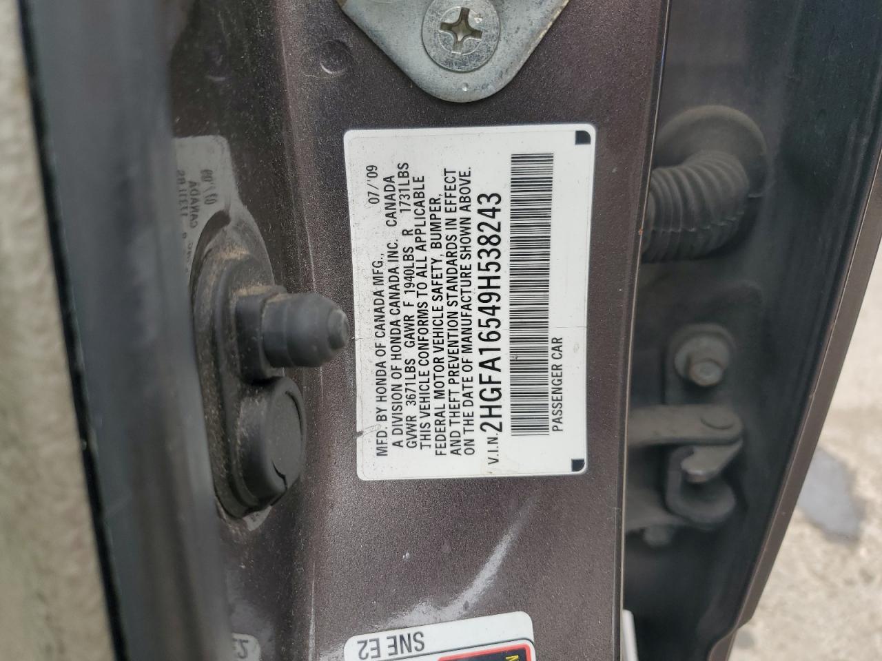 2HGFA16549H538243 2009 Honda Civic Lx