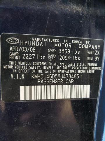 2008 Hyundai Elantra Gls VIN: KMHDU46D58U478485 Lot: 55177254