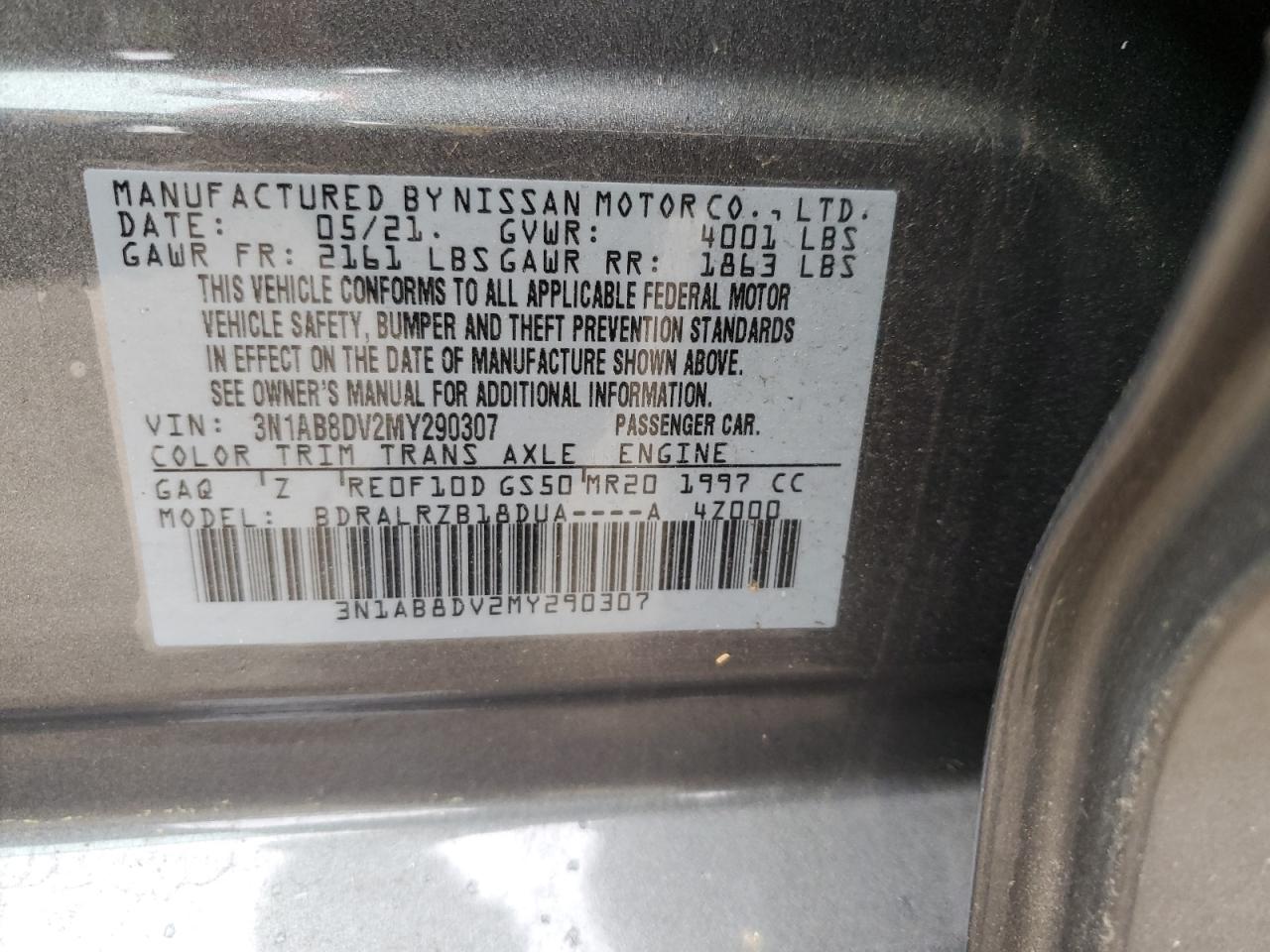 3N1AB8DV2MY290307 2021 Nissan Sentra Sr