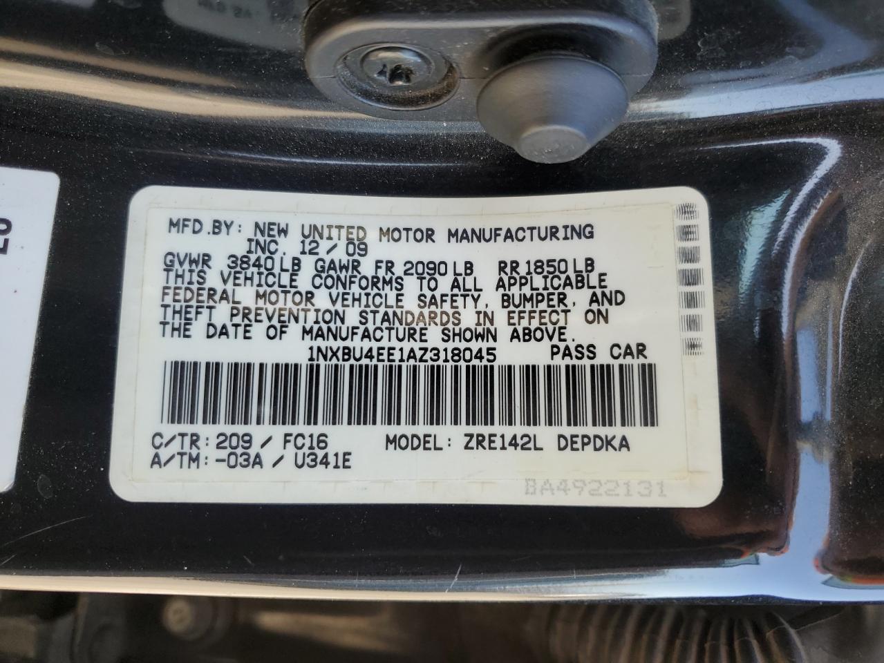 1NXBU4EE1AZ318045 2010 Toyota Corolla Base