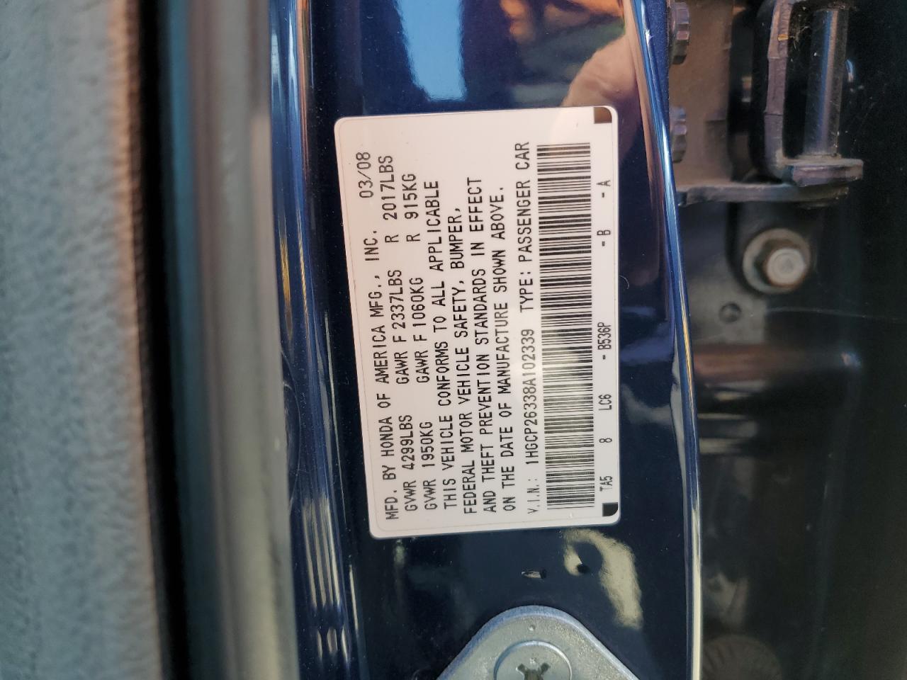 1HGCP26338A102339 2008 Honda Accord Lx