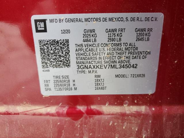 2021 CHEVROLET EQUINOX LT - 3GNAXKEV7ML345042