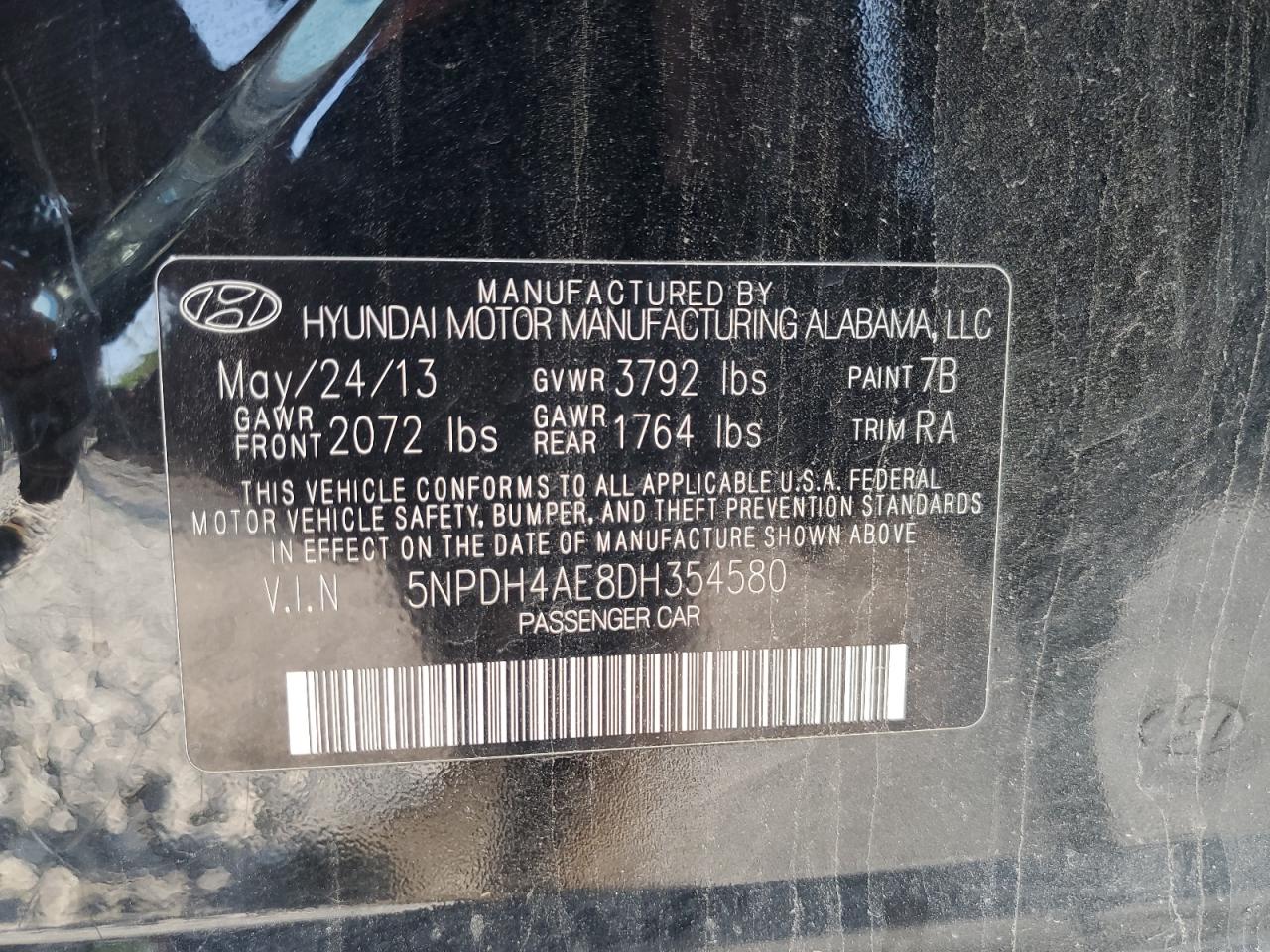 5NPDH4AE8DH354580 2013 Hyundai Elantra Gls