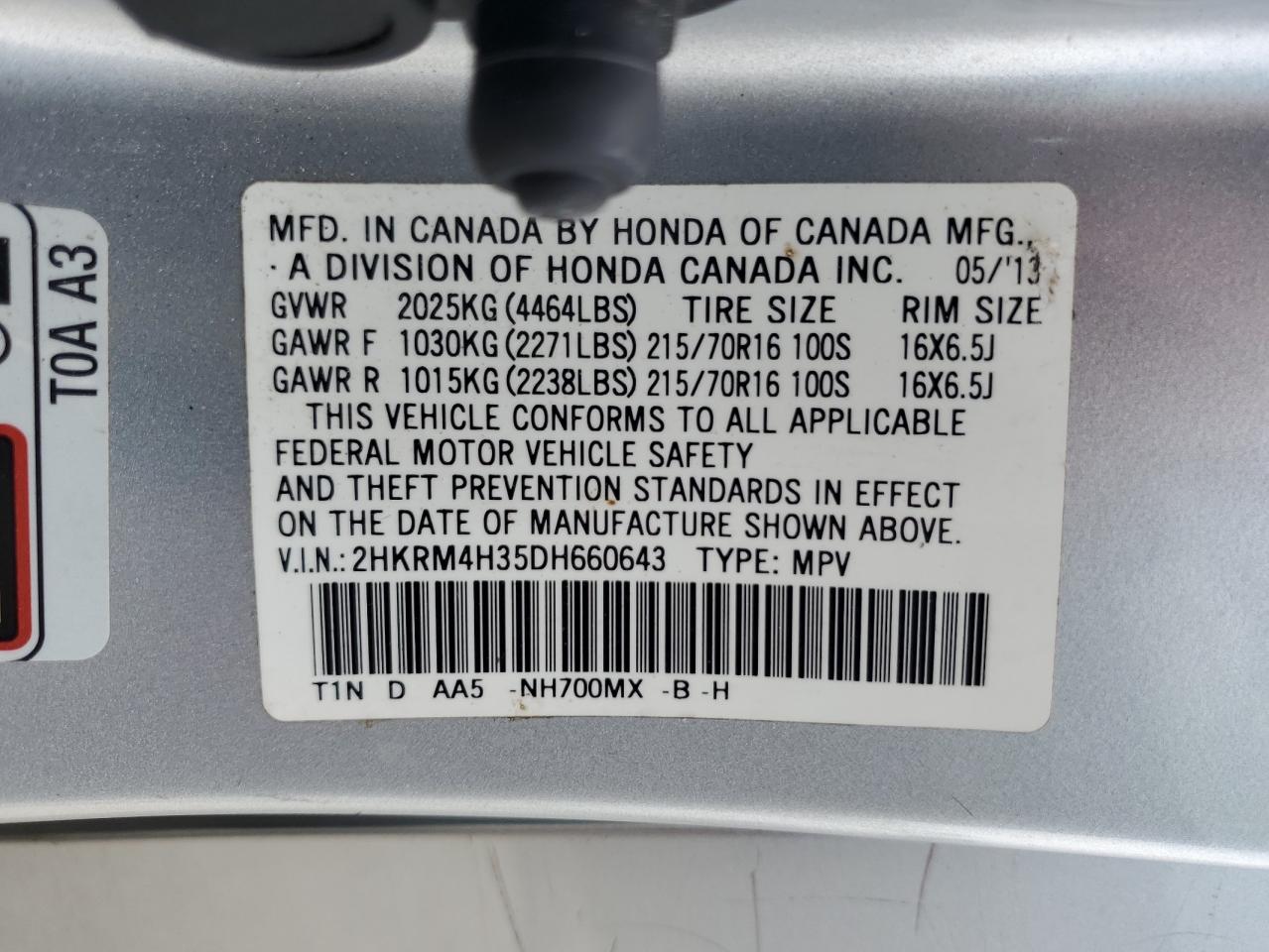 2HKRM4H35DH660643 2013 Honda Cr-V Lx