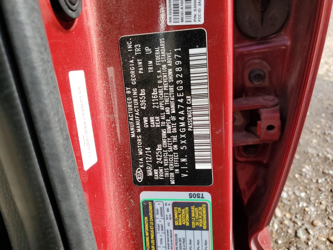 5XXGM4A74EG328971 2014 Kia Optima Lx