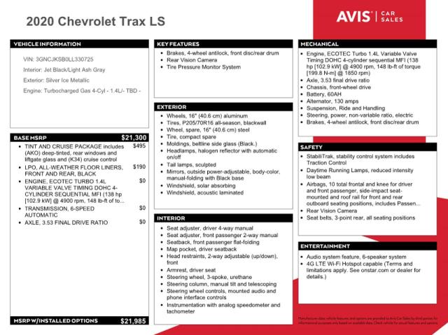 3GNCJKSB0LL330725 Chevrolet Trax LS 13