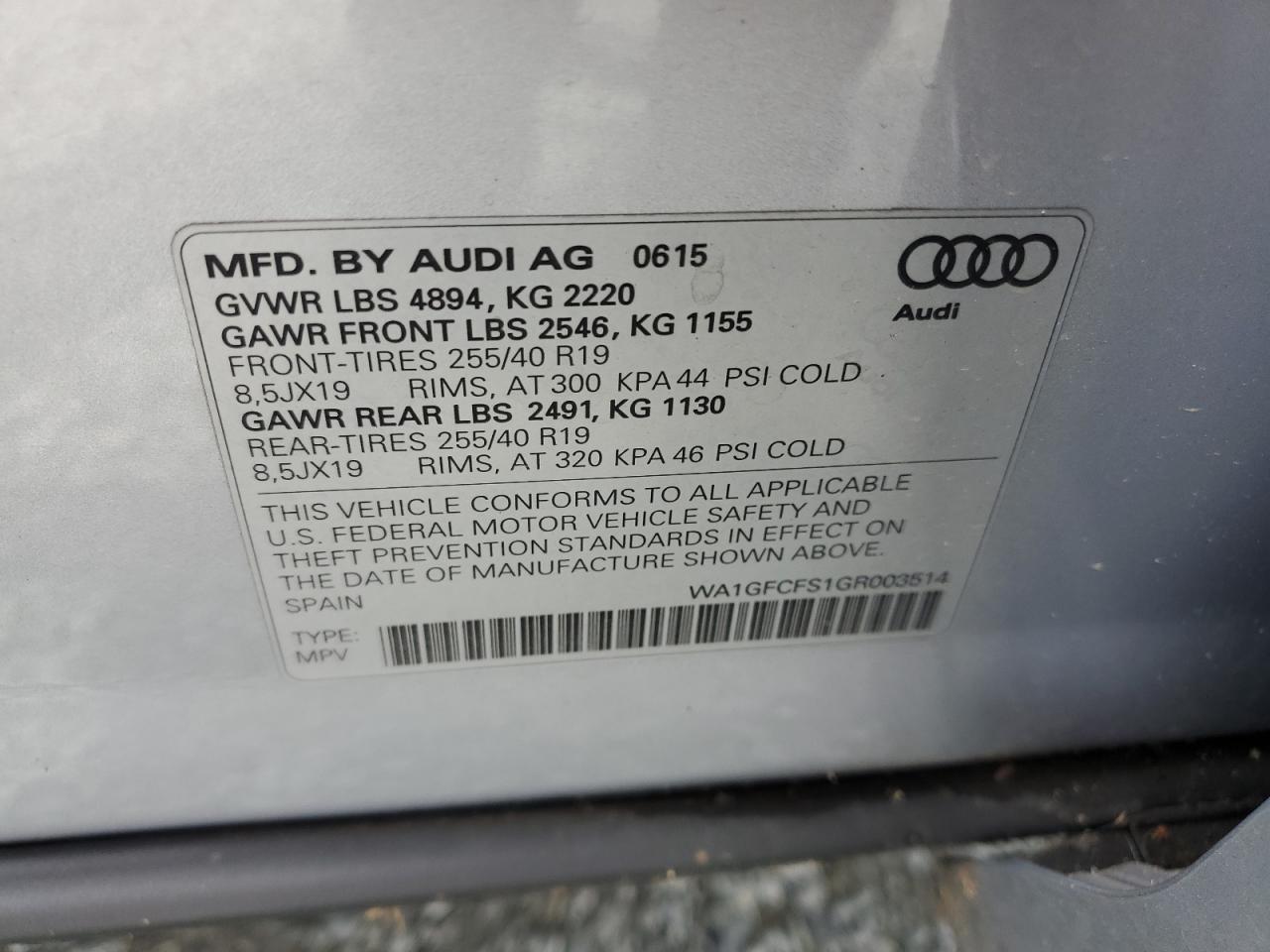 WA1GFCFS1GR003514 2016 Audi Q3 Prestige