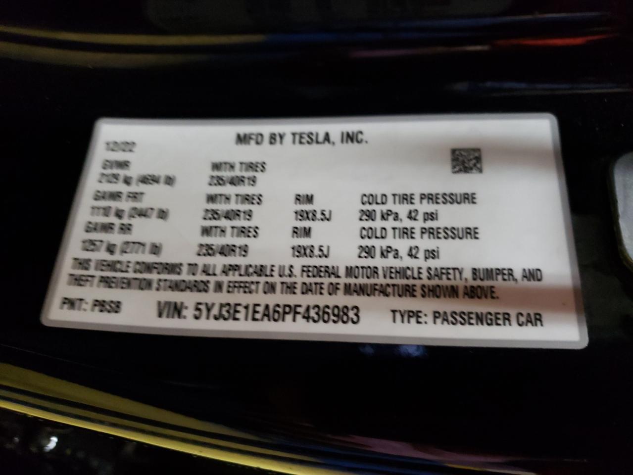 5YJ3E1EA6PF436983 2023 Tesla Model 3