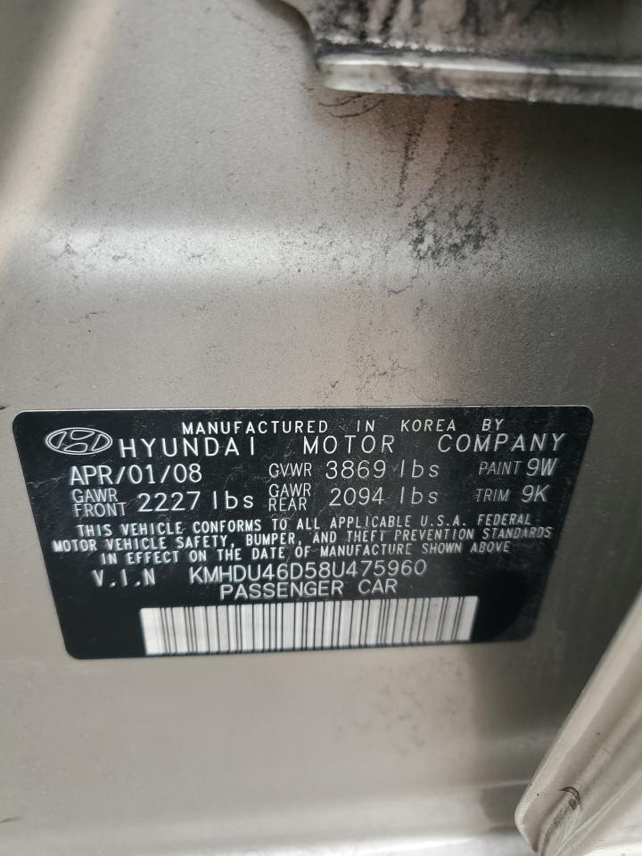 KMHDU46D58U475960 2008 Hyundai Elantra Gls