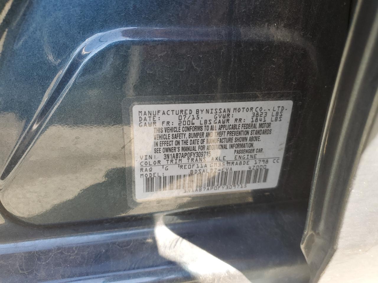 3N1AB7AP0FY309715 2015 Nissan Sentra S