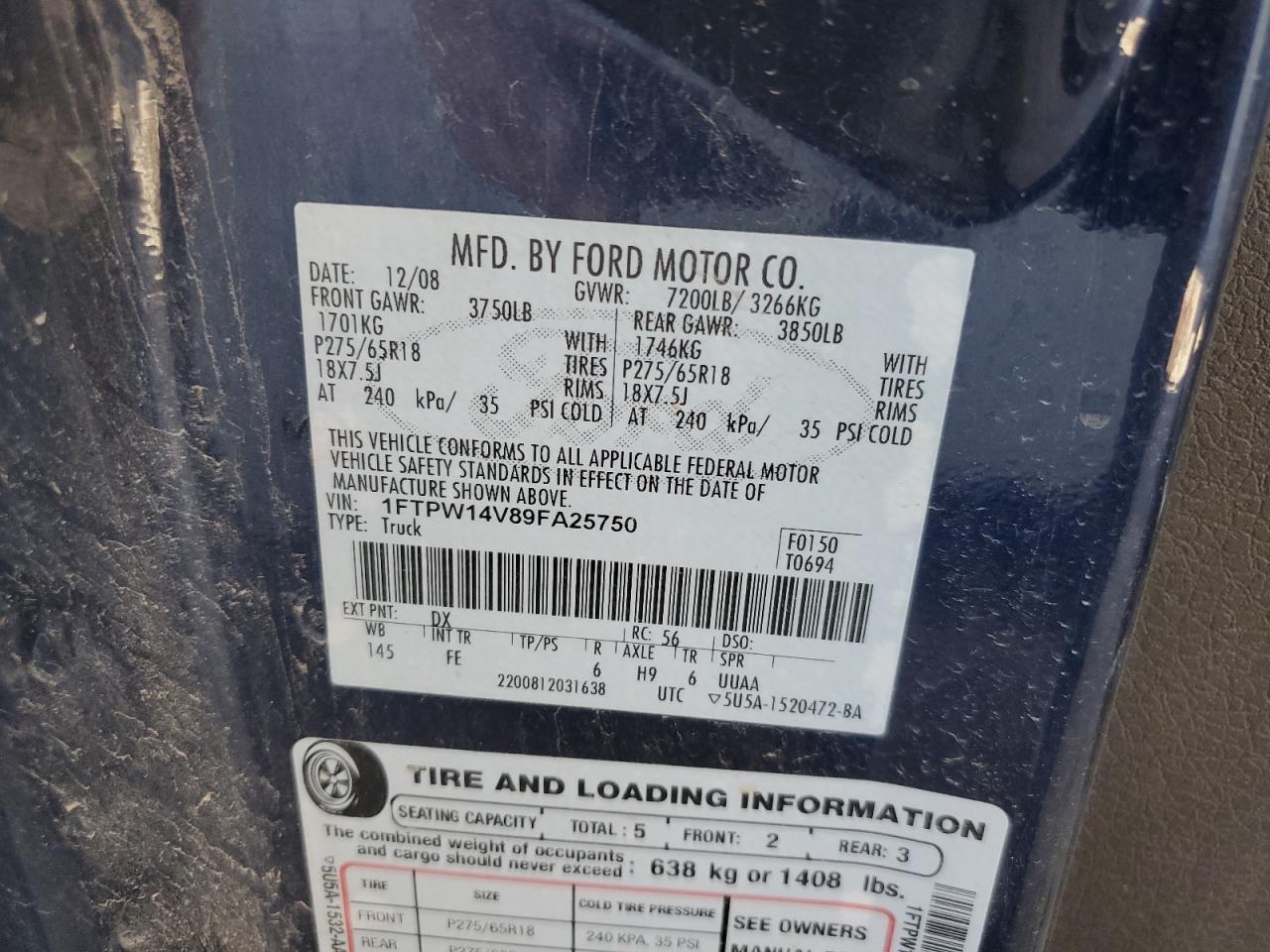 1FTPW14V89FA25750 2009 Ford F150 Supercrew