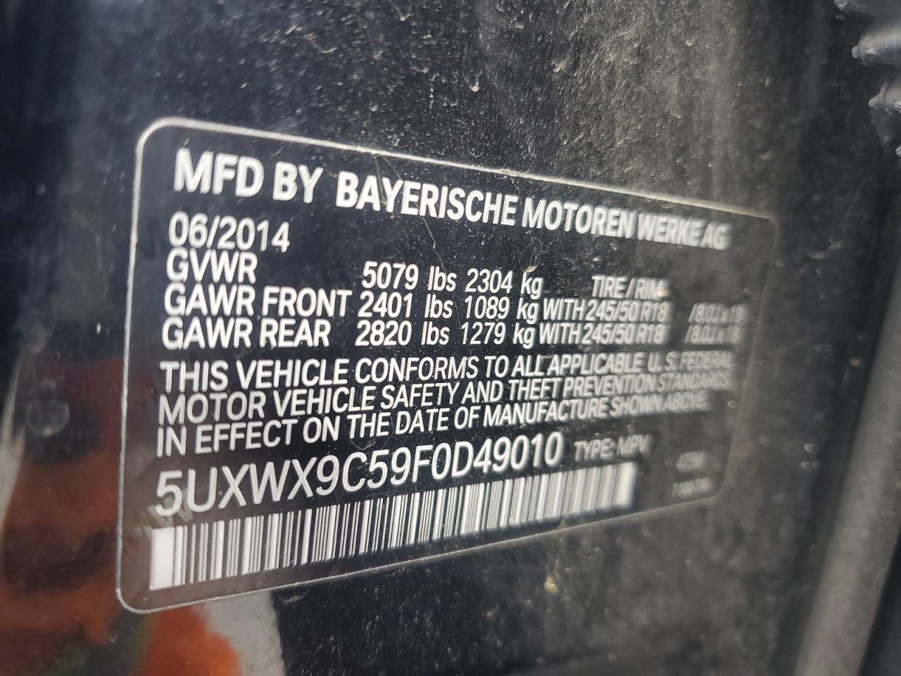 5UXWX9C59F0D49010 2015 BMW X3 xDrive28I