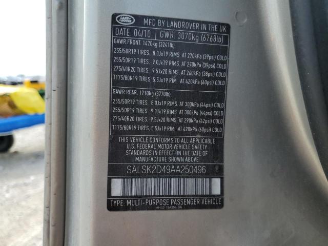 2010 Land Rover Range Rover Sport Lux VIN: SALSK2D49AA250496 Lot: 57020634