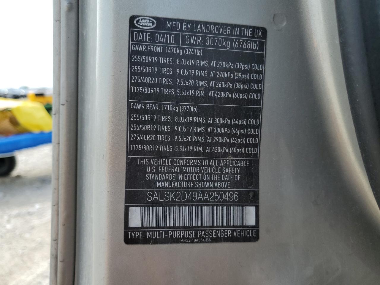 SALSK2D49AA250496 2010 Land Rover Range Rover Sport Lux