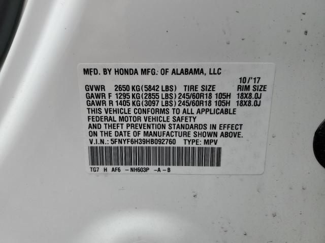 2017 Honda Pilot Ex VIN: 5FNYF6H39HB092760 Lot: 57133394