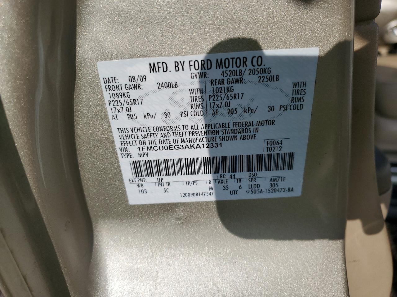 1FMCU0EG3AKA12331 2010 Ford Escape Limited