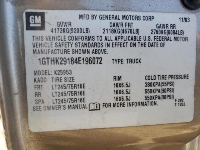 2004 GMC Sierra K2500 Heavy Duty VIN: 1GTHK29184E196072 Lot: 55898184