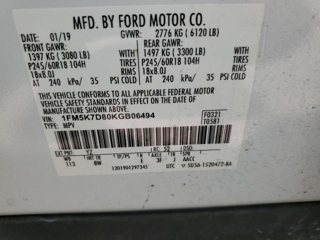 2019 FORD EXPLORER X 1FM5K7D80KGB06494  57389924