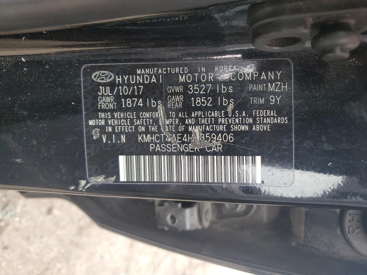 KMHCT4AE4HU359406 2017 Hyundai Accent Se