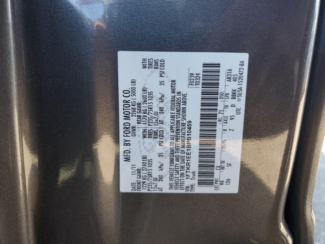 1FTKR1EE1BPB10459 2011 Ford Ranger Super Cab