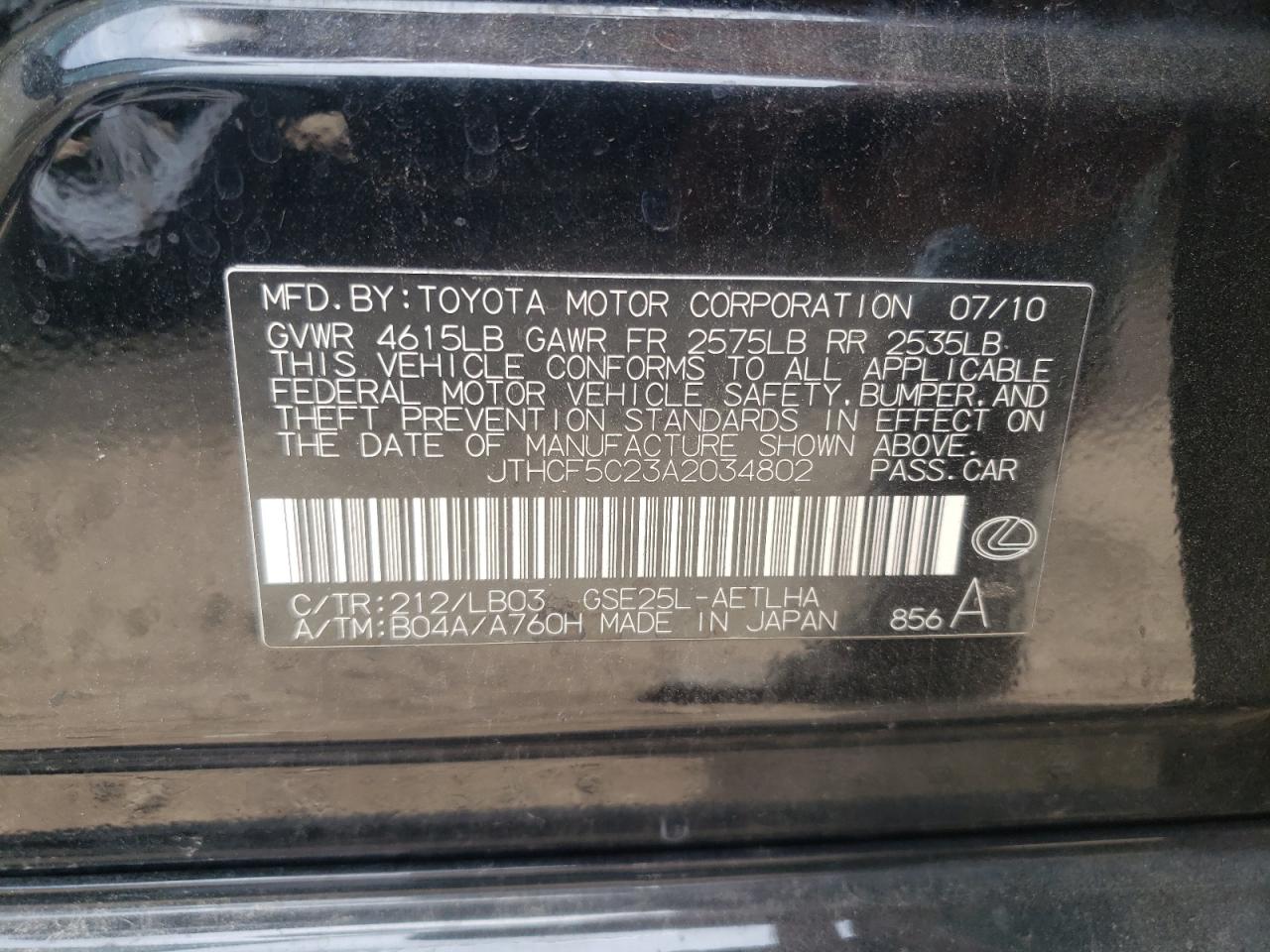 JTHCF5C23A2034802 2010 Lexus Is 250