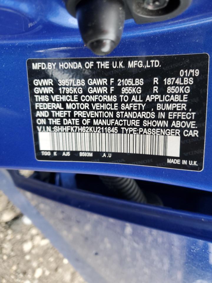 SHHFK7H62KU211645 2019 Honda Civic Ex