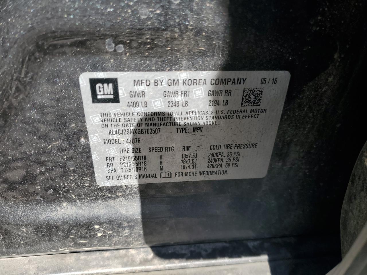 KL4CJ2SMXGB703507 2016 Buick Encore Sport Touring