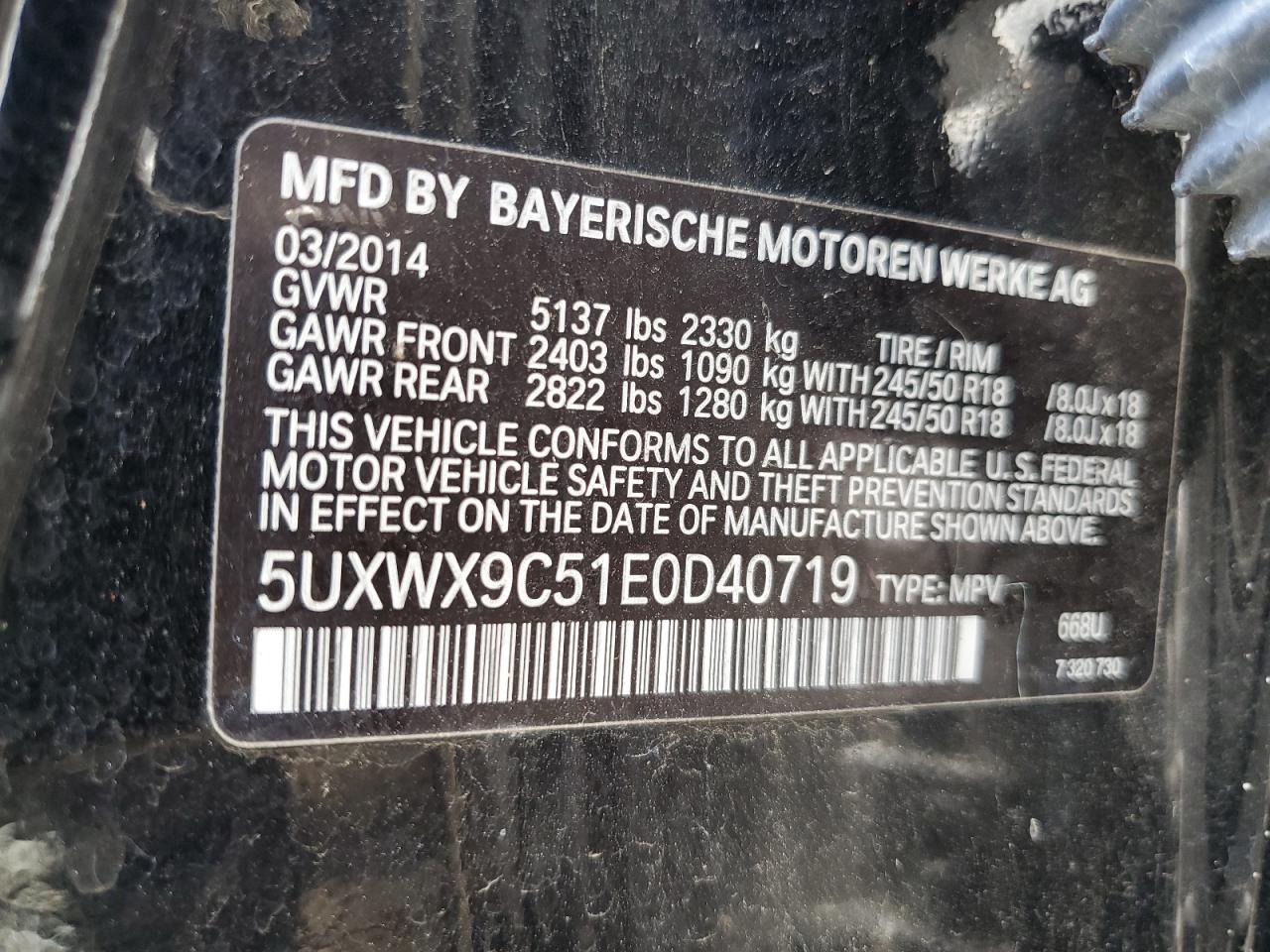 5UXWX9C51E0D40719 2014 BMW X3 xDrive28I