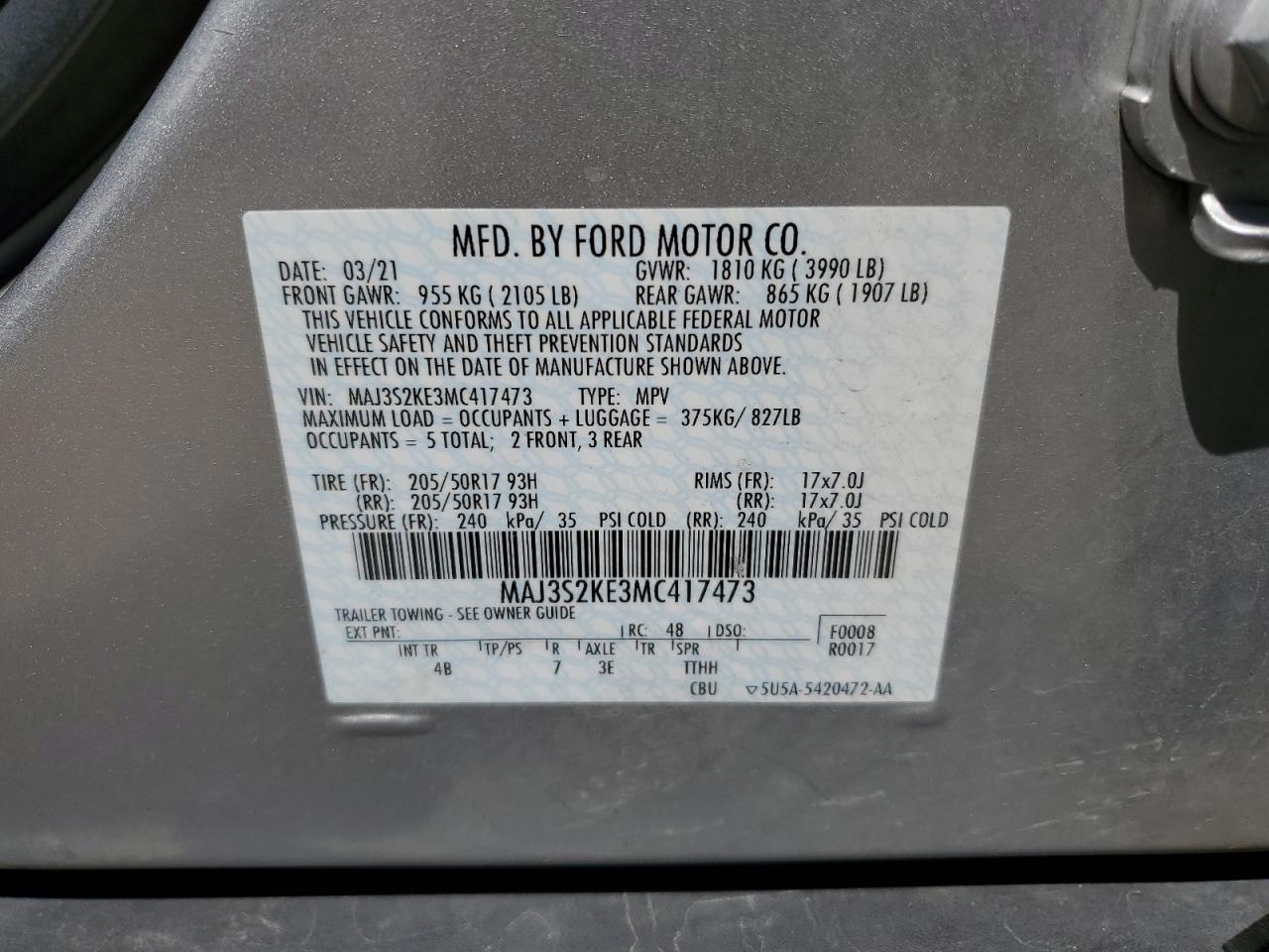 MAJ3S2KE3MC417473 2021 Ford Ecosport Titanium