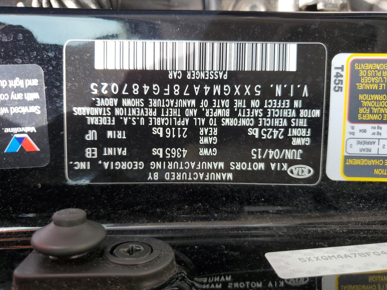 5XXGM4A78FG487025 2015 Kia Optima Lx