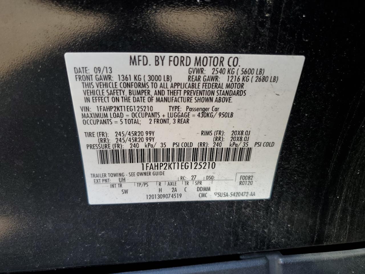 1FAHP2KT1EG125210 2014 Ford Taurus Sho