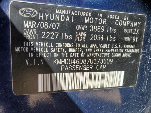 2007 Hyundai Elantra Gls VIN: KMHDU46D87U173609 Lot: 54222854