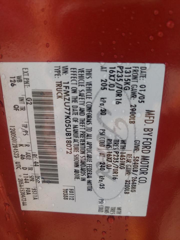 1FMZU77K05UB18072 2005 Ford Explorer Sport Trac