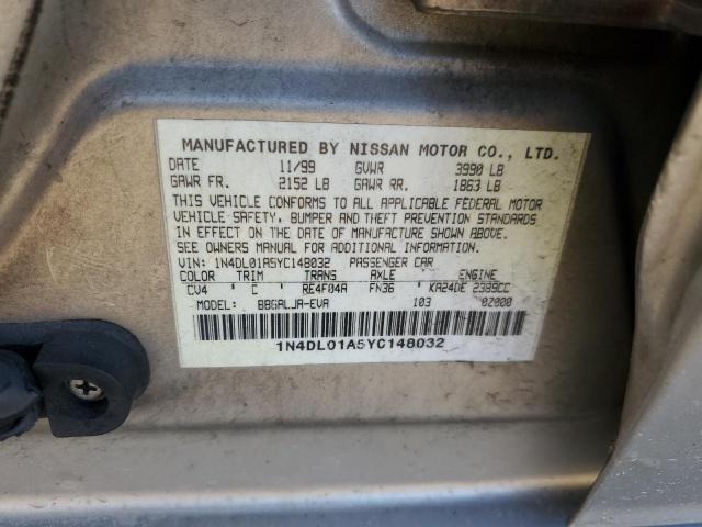 2000 Nissan Altima Xe VIN: 1N4DL01A5YC148032 Lot: 55685484