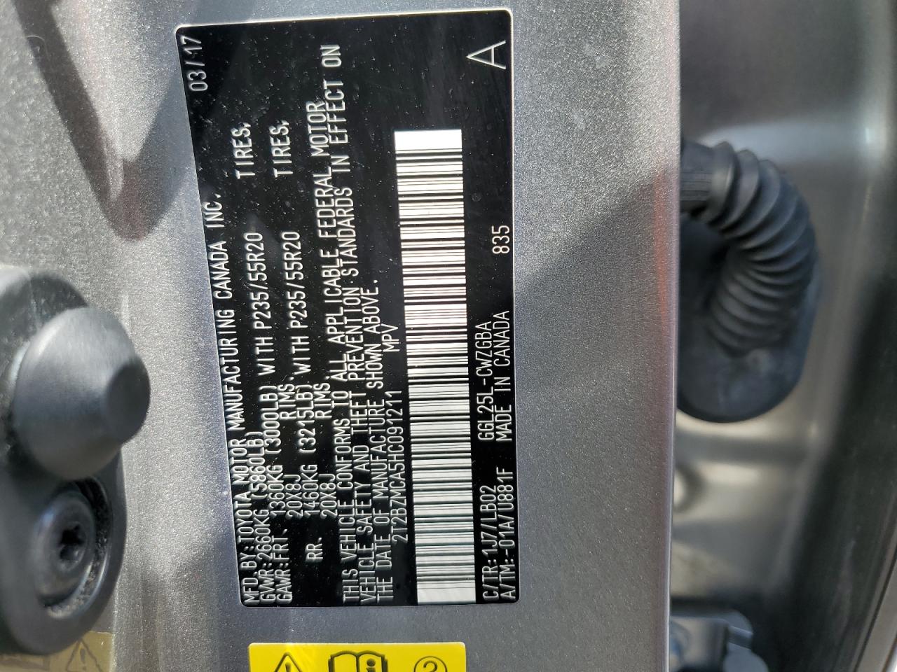 2T2BZMCA5HC091211 2017 Lexus Rx 350 Base