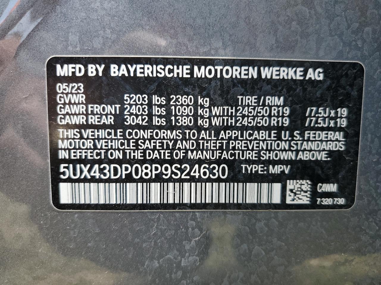 5UX43DP08P9S24630 2023 BMW X3 Sdrive30I