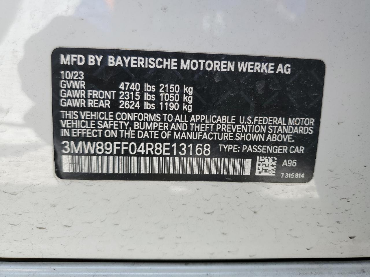 3MW89FF04R8E13168 2024 BMW 330Xi