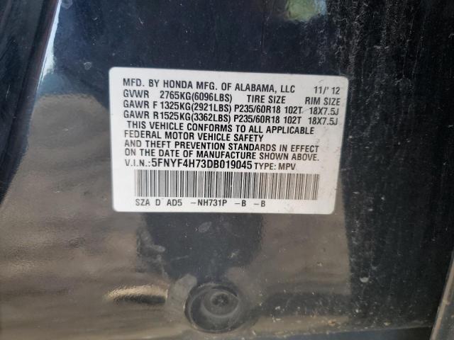 2013 Honda Pilot Exln VIN: 5FNYF4H73DB019045 Lot: 55137414