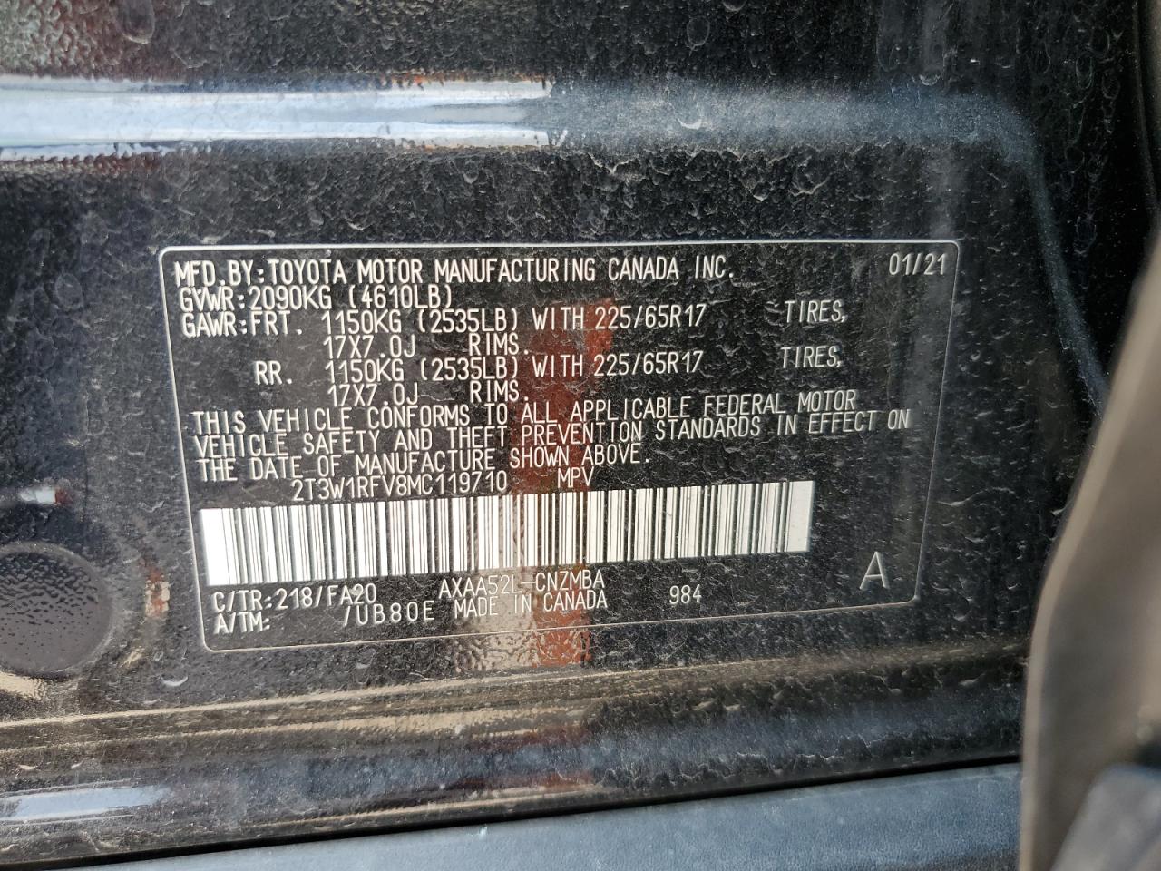 2T3W1RFV8MC119710 2021 Toyota Rav4 Xle