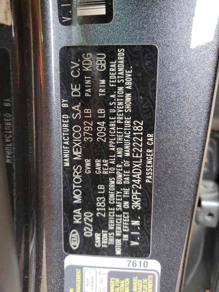 3KPF24ADXLE222182 2020 Kia Forte Fe