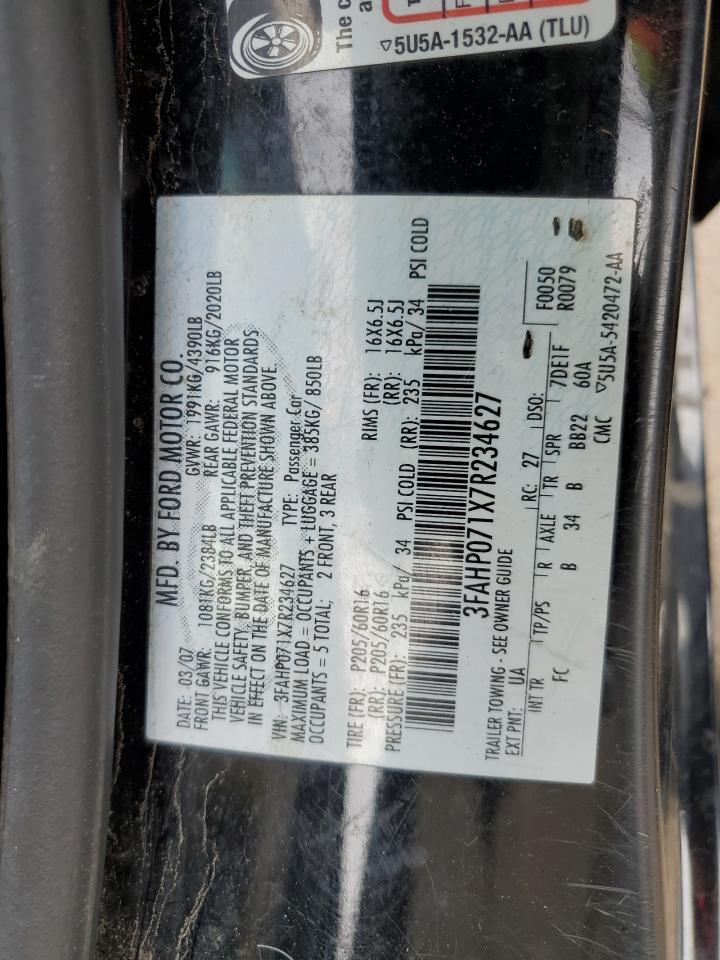 3FAHP071X7R234627 2007 Ford Fusion Se