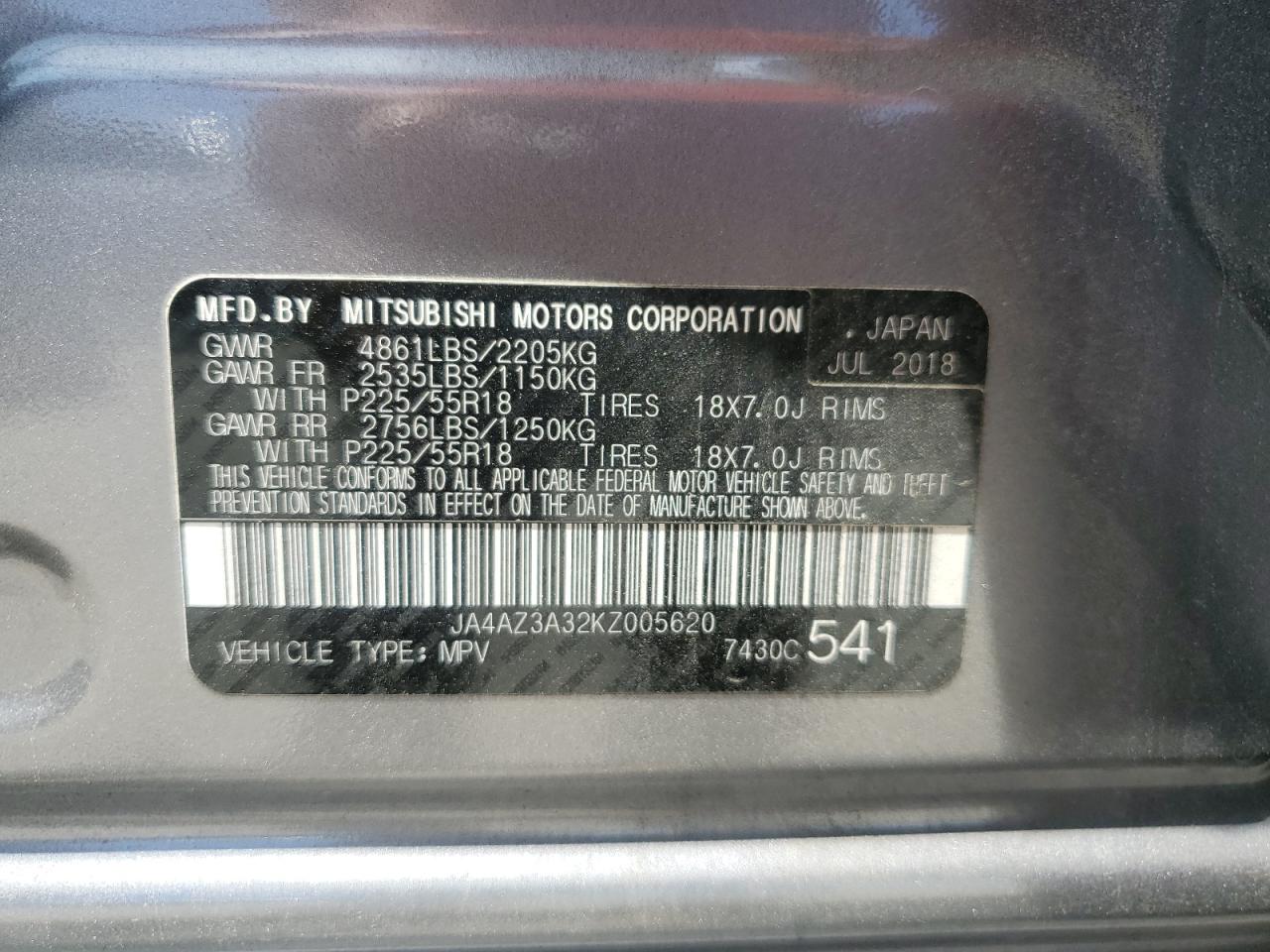 JA4AZ3A32KZ005620 2019 Mitsubishi Outlander Se