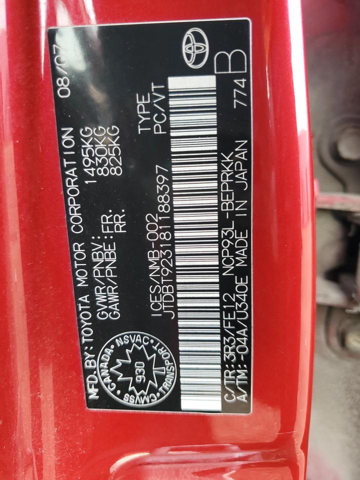 JTDBT923181188397 2008 Toyota Yaris