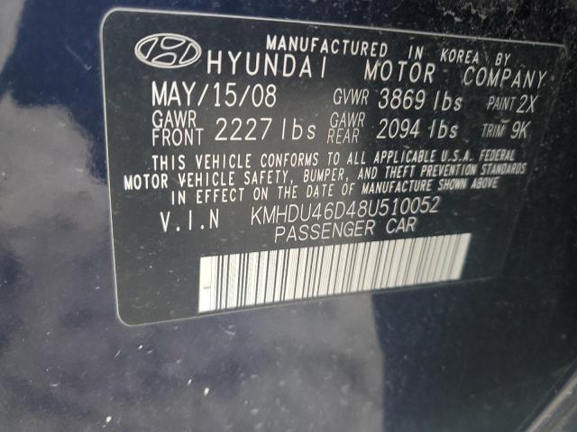 2008 Hyundai Elantra Gls VIN: KMHDU46D48U510052 Lot: 55660954