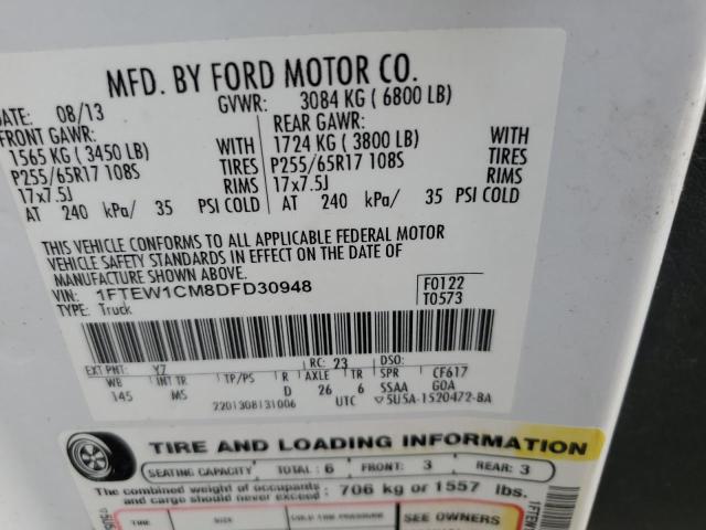 2013 Ford F150 Supercrew VIN: 1FTEW1CM8DFD30948 Lot: 53322914