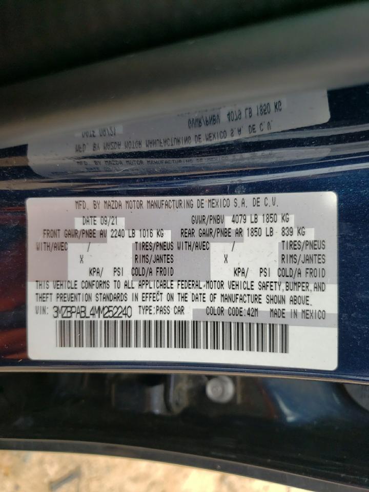 3MZBPABL4MM252240 2021 Mazda 3 Select