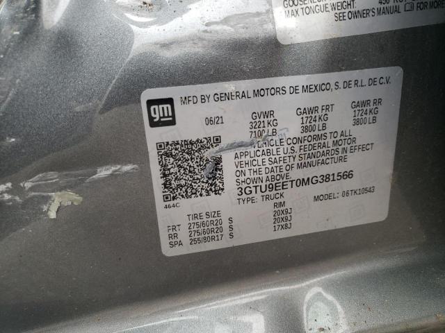 2021 GMC Sierra K1500 At4 VIN: 3GTU9EET0MG381566 Lot: 53953974